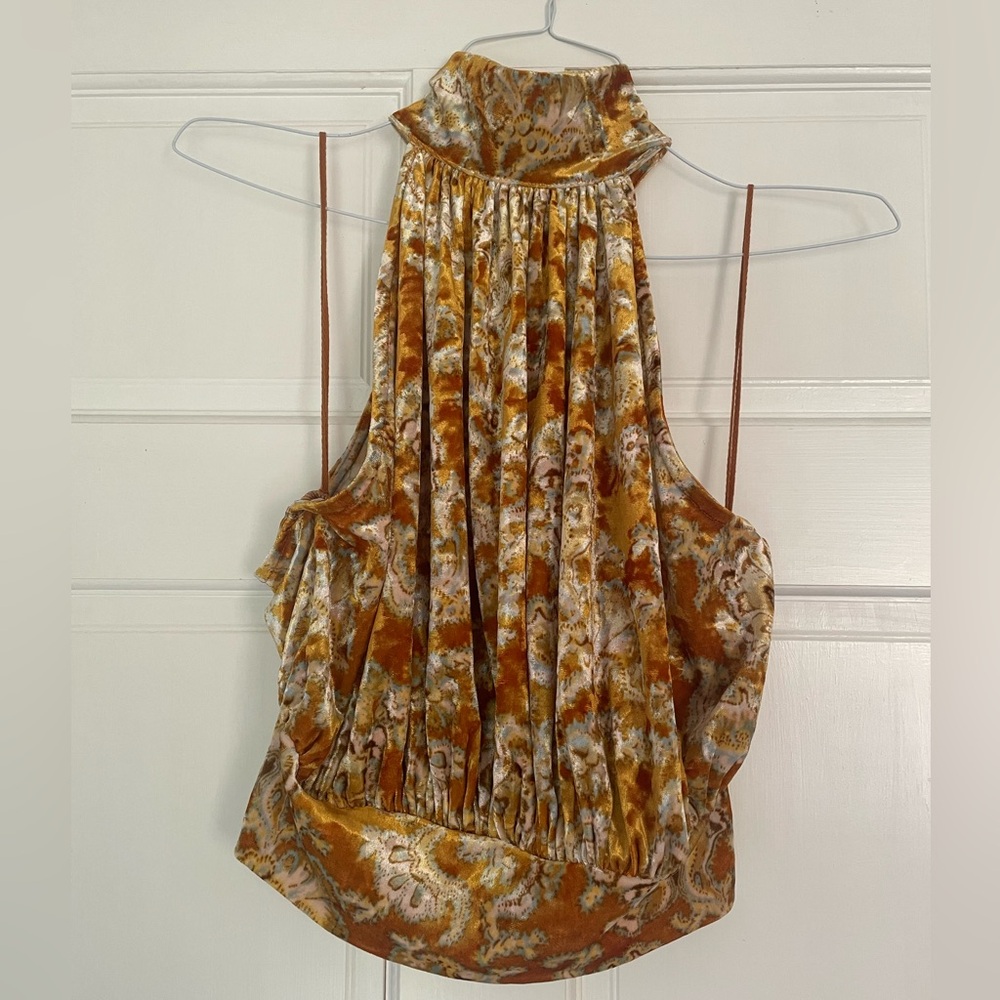 Free people hi neck, crushed velvet halter top